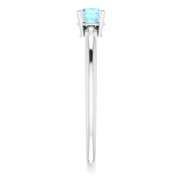 14K White Gold 4 mm Natural Aquamarine Ring