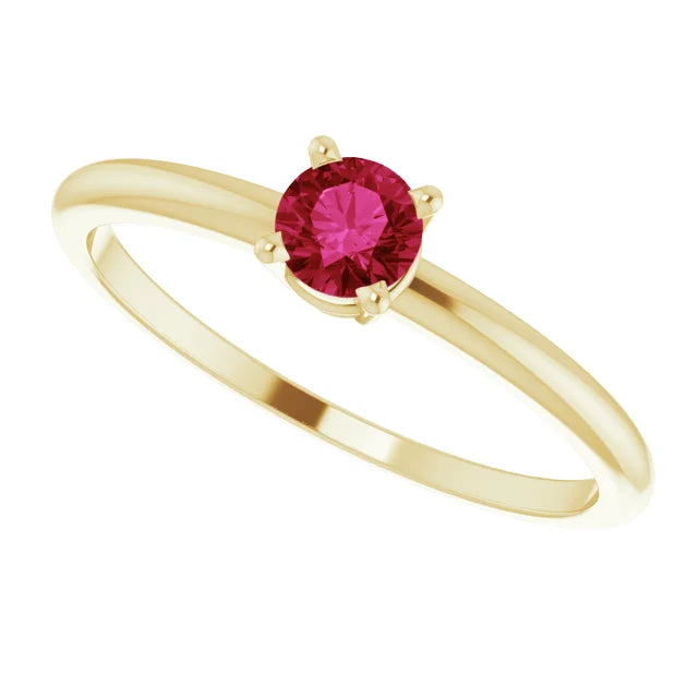 14K Yellow Gold 4 mm Lab-Grown Ruby Ring