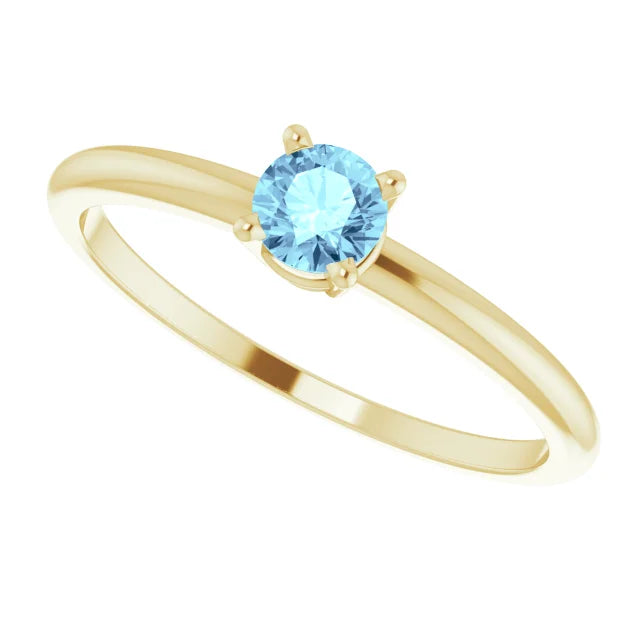 14K Yellow Gold 4 mm Natural Aquamarine Ring