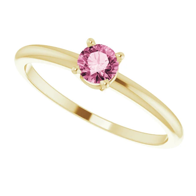 14K Yellow Gold 4 mm Natural Pink Tourmaline Ring