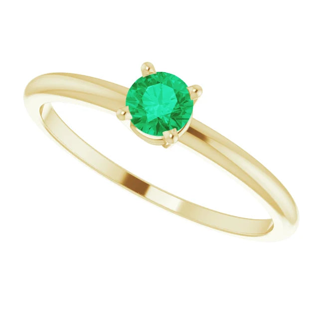 14K Yellow Gold 4 mm Natural Emerald Ring
