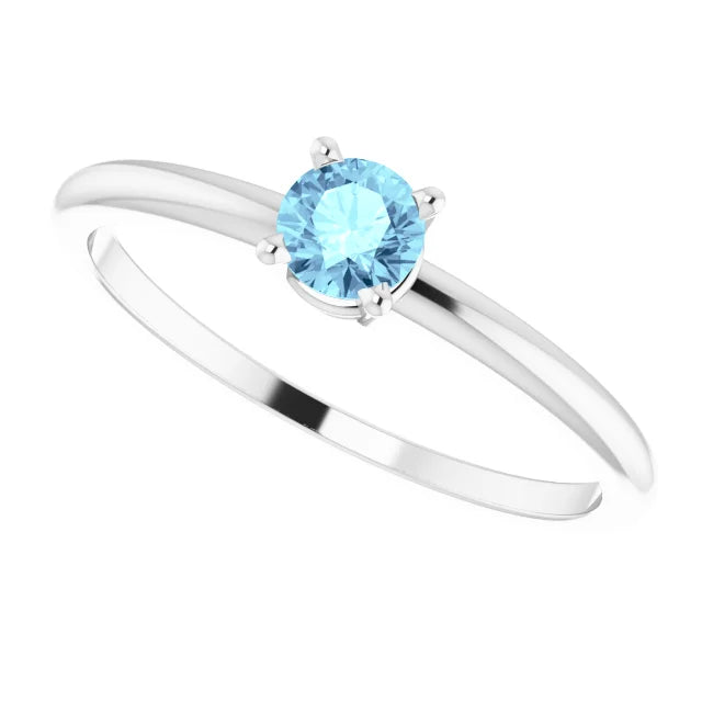 14K White Gold 4 mm Natural Aquamarine Ring