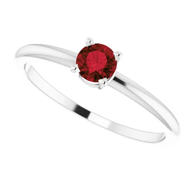 Sterling Silver 4 mm Natural Mozambique Garnet Ring