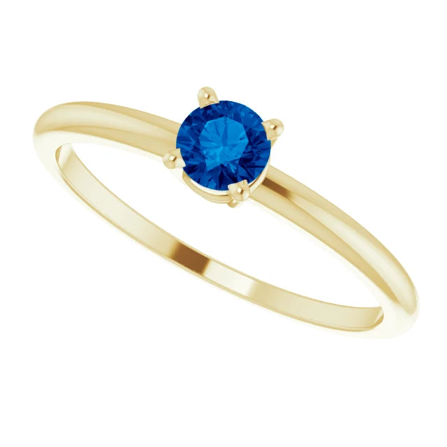 14K Yellow Gold 4 mm Natural Blue Sapphire Ring