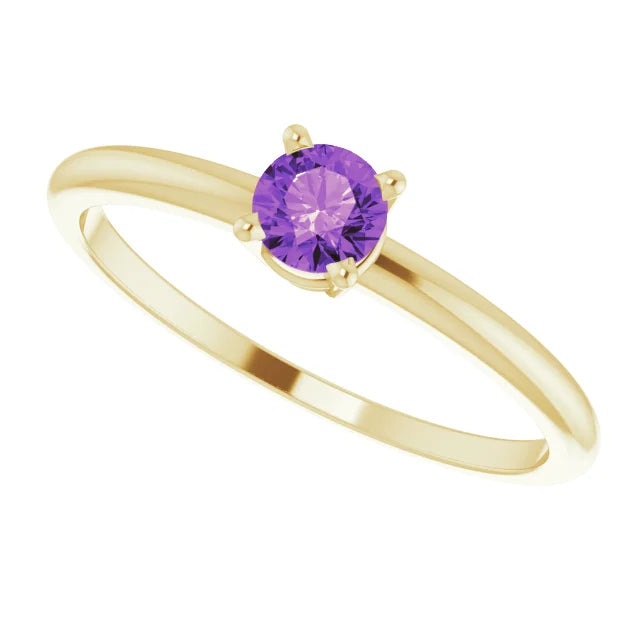 14K Yellow Gold 4 mm Natural Amethyst Ring