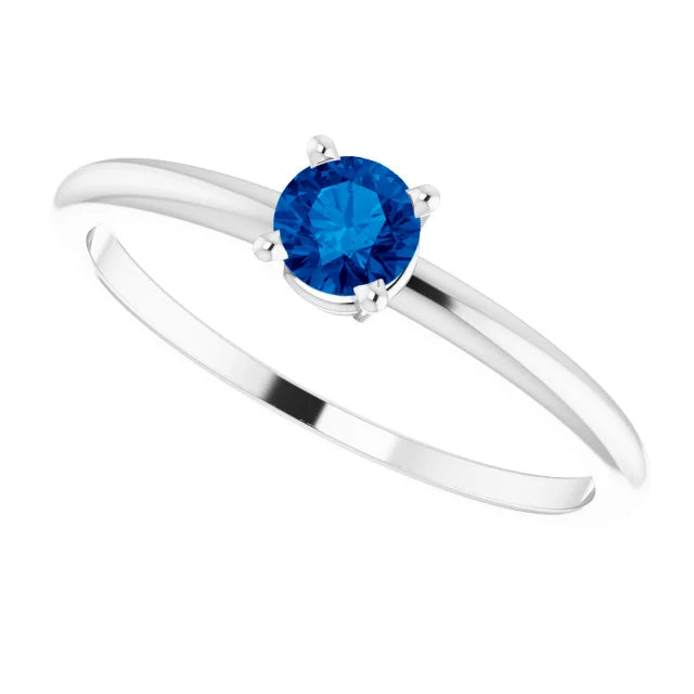 14K White Gold 4 mm Natural Blue Sapphire Ring
