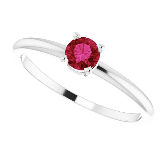 14K White Gold 4 mm Natural Ruby Ring