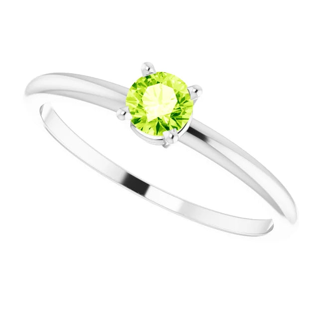 14K White Gold 4 mm Natural Peridot Ring