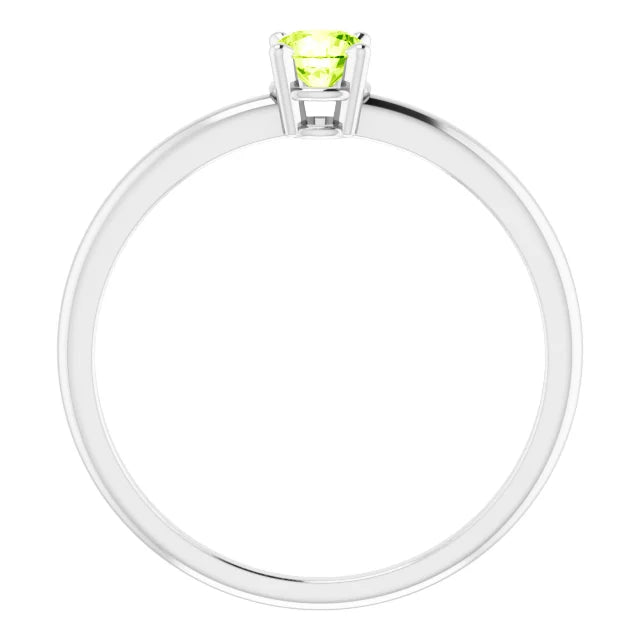 14K White Gold 4 mm Natural Peridot Ring