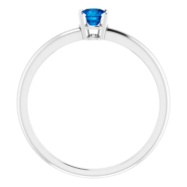 14K White Gold 4 mm Natural Blue Sapphire Ring