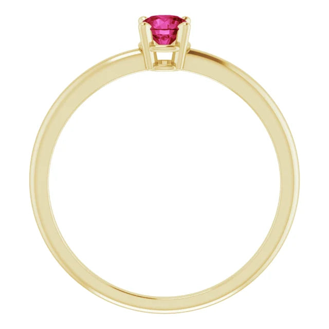 14K Yellow Gold 4 mm Lab-Grown Ruby Ring