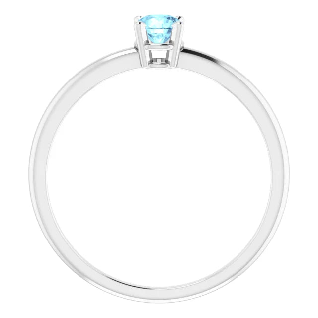 14K White Gold 4 mm Natural Aquamarine Ring