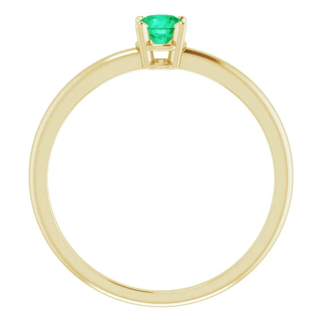 14K Yellow Gold 4 mm Natural Emerald Ring
