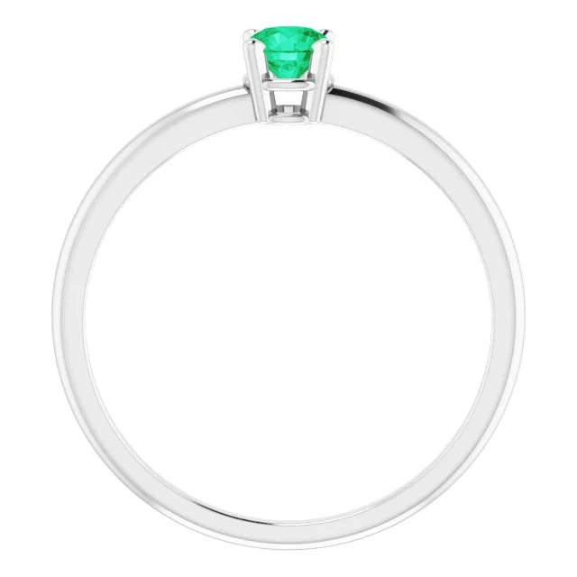 Sterling Silver 4 mm Natural Emerald Ring