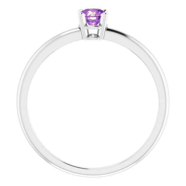 Sterling Silver 4 mm Natural Amethyst Ring