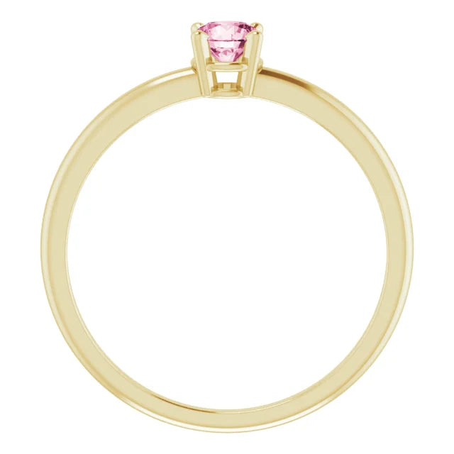 14K Yellow Gold 4 mm Natural Pink Tourmaline Ring