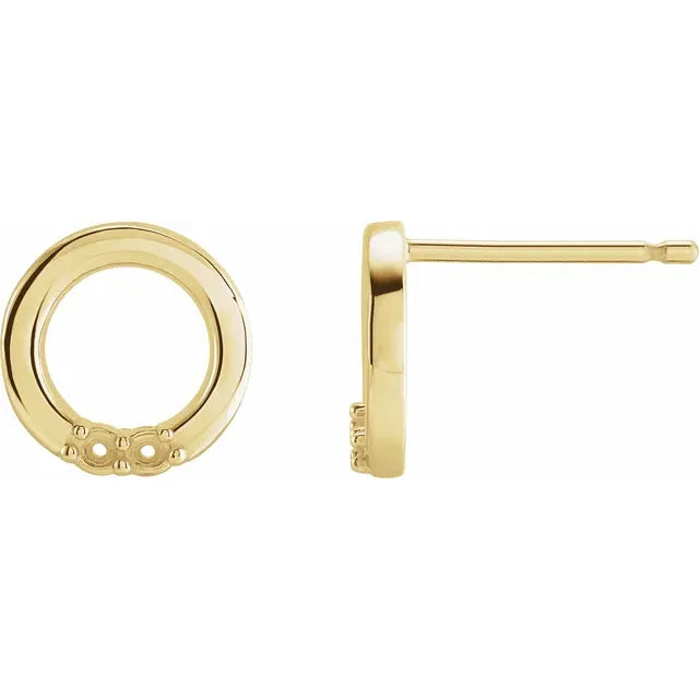 14K Yellow Gold 2-Stone Family Circle Earring Mounting