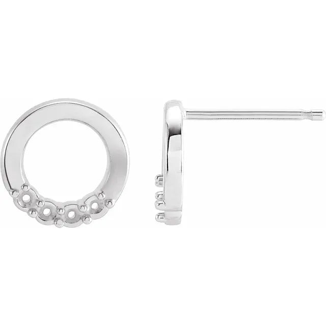 14K White Gold 4-Stone Family Circle Earring Mounting