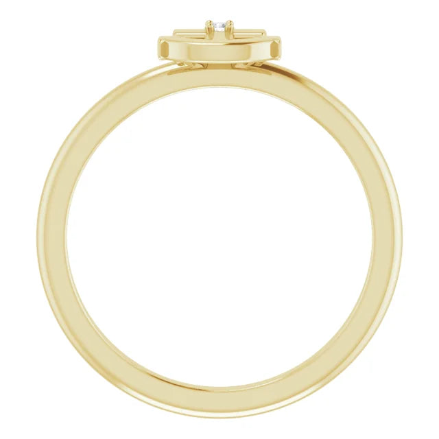 14K Yellow Gold .01 CT Natural Diamond Cross Anchor Ring