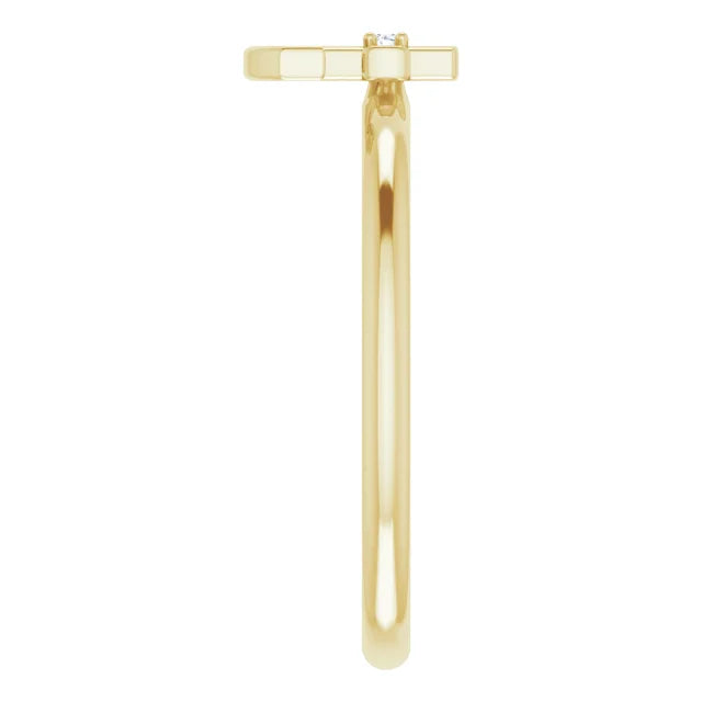 14K Yellow Gold .01 CT Natural Diamond Cross Anchor Ring