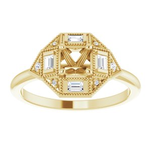 14K Yellow Gold Round 1/6 CTW Diamond Semi-Set Engagement Ring