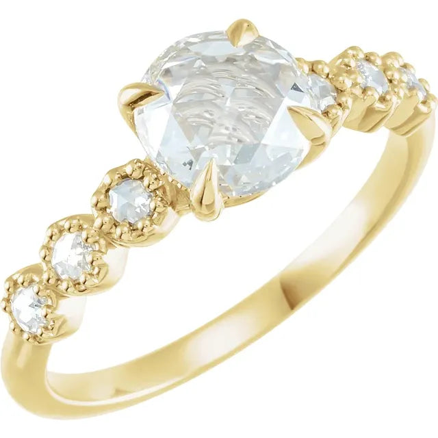 14K Yellow Gold 6.5 mm Round 1/5 CTW Diamond Semi-Set Rose-Cut Engagement Ring