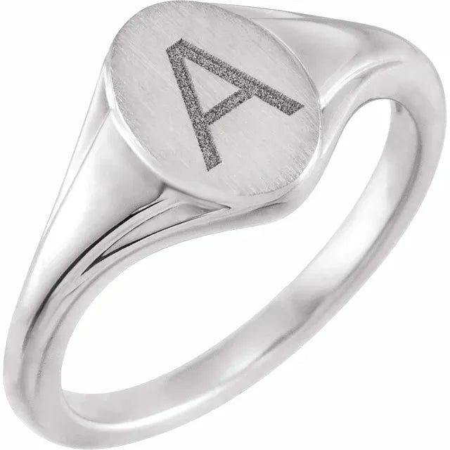 14K White Gold Oval Fluted Signet Ring