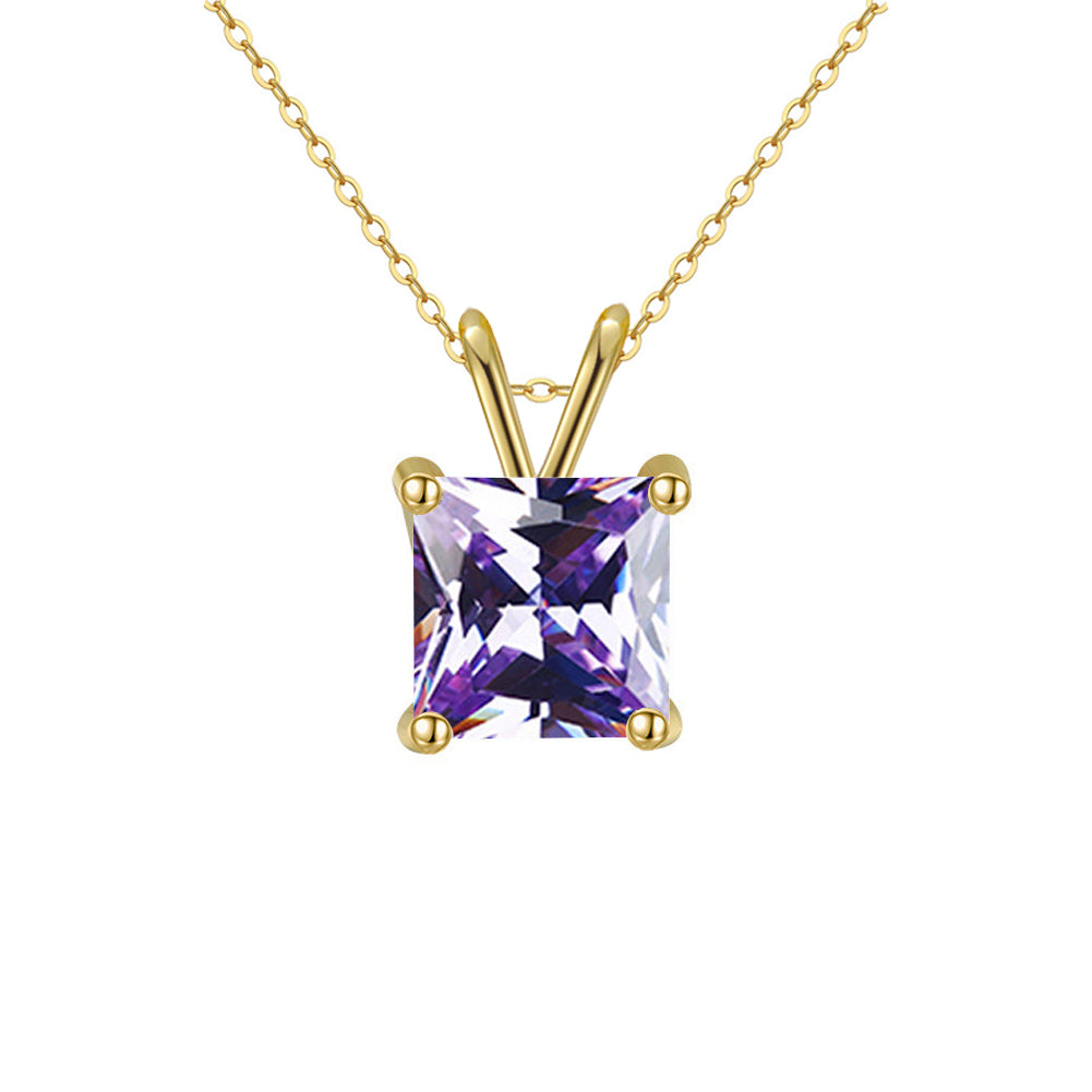 18K Yellow Gold 1 Carat Created Alexandrite Princess Stud Necklace Plated 18 inch