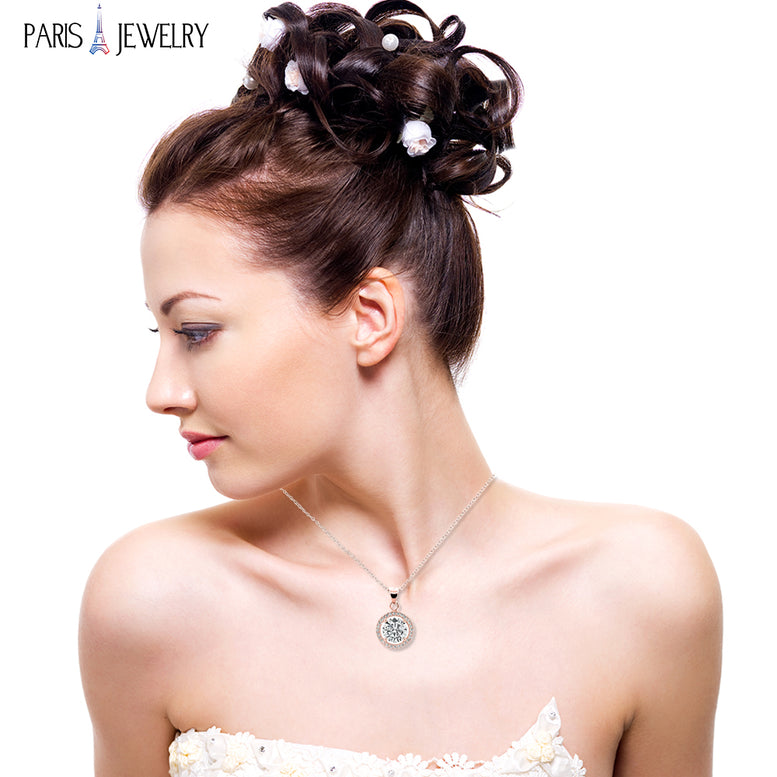 Paris Jewelry 18K Rose Gold Created White Sapphire 1, 2, 3 and 4Ct Halo Round Pendant Necklace Plated