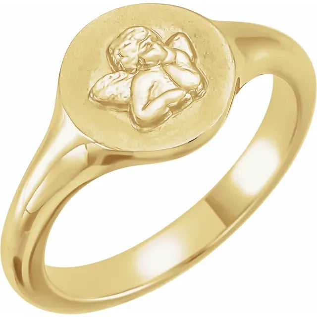 14K Yellow Gold Cherub Angel Pinky Ring