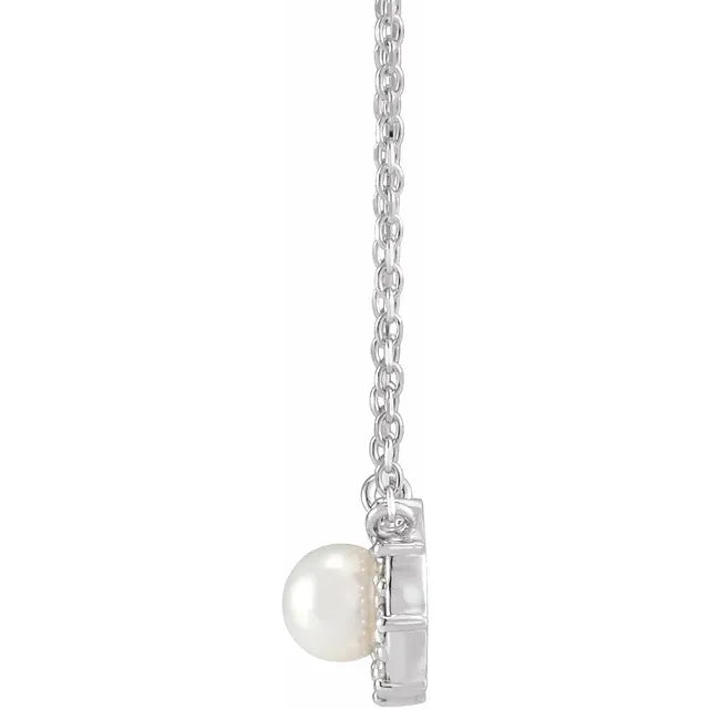 14K White Gold .03 CTW Natural Diamond Semi-Set Halo-Style Necklace Center for 4-4.5 mm Pearl