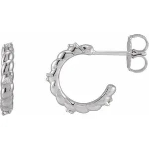 14K White Gold .03 CTW Natural Diamond Rope Huggies