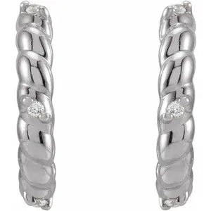 14K White Gold .03 CTW Natural Diamond Rope Huggies