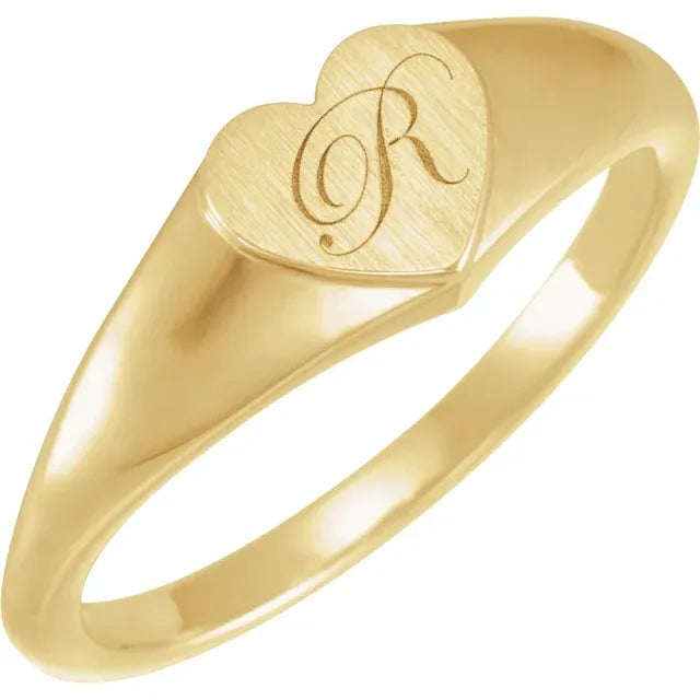 14K Yellow Gold Heart Signet Ring