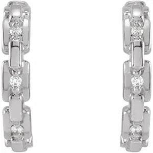 14K White Gold .04 CTW Natural Diamond Chain Link Huggies