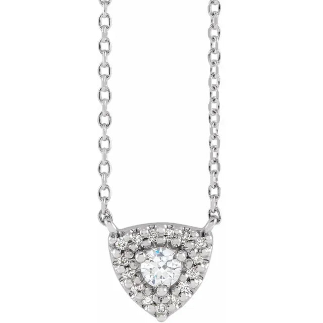 14K White GOld Round .06 CTW Natural Diamond Semi-Set Halo-Style 18" Necklace