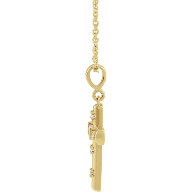 14K Yellow Gold 1/8 CTW Natural Diamond Cross 18" Necklace