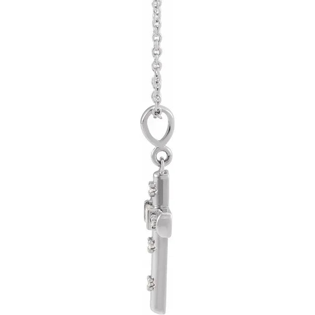 14K White Gold Straight Baguette .02 CTW Natural Diamond Semi-Set Cross 18" Necklace