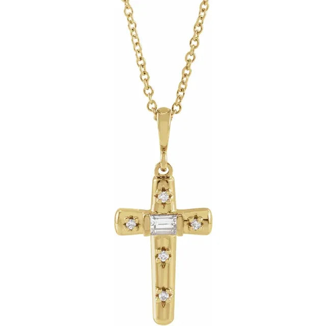14K Yellow Gold 1/8 CTW Natural Diamond Cross 18" Necklace