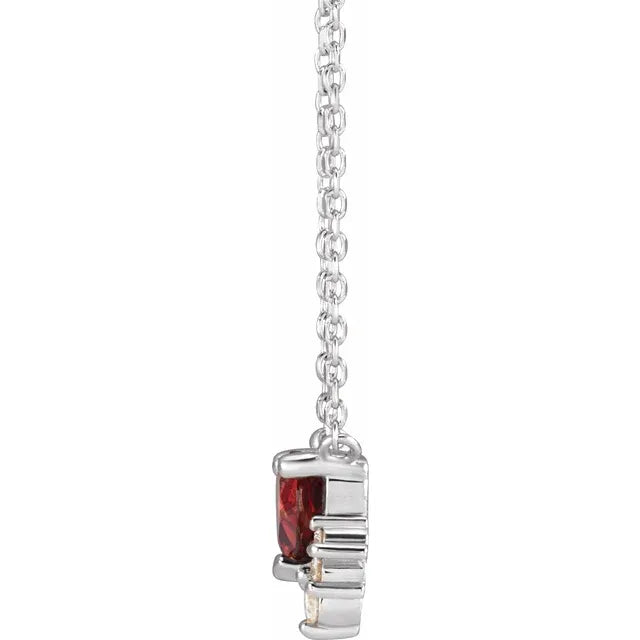 14K White Gold Natural Mozambique Garnet & .07 CTW Natural Diamond 18" Necklace