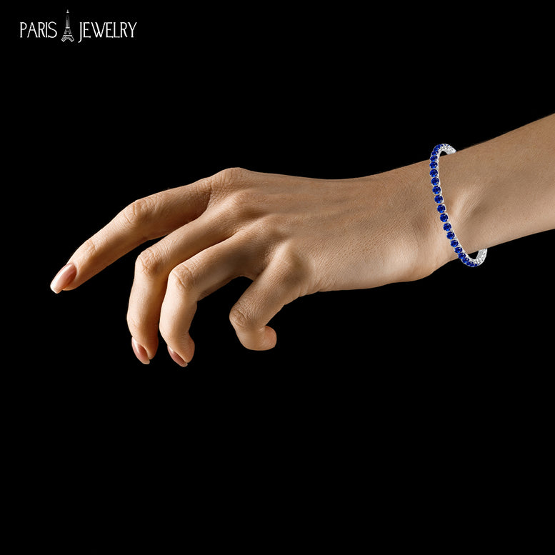 18k White Gold 6 Cttw Created Blue Sapphire CZ Round Adjustable Tennis Plated Bracelet