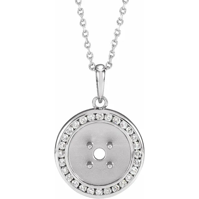14K White Gold Round 1/4 CTW Natural Diamond Semi-Set Disc 16-18" Necklace