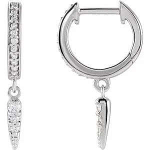 14K White Gold 1/5 CTW Natural Diamond Hinged Hoop Spike Earrings