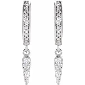 14K White Gold 1/5 CTW Natural Diamond Hinged Hoop Spike Earrings