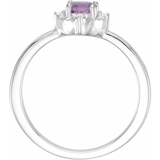 14K White Gold Natural Amethyst & .04 CTW Natural Diamond Halo-Style Ring
