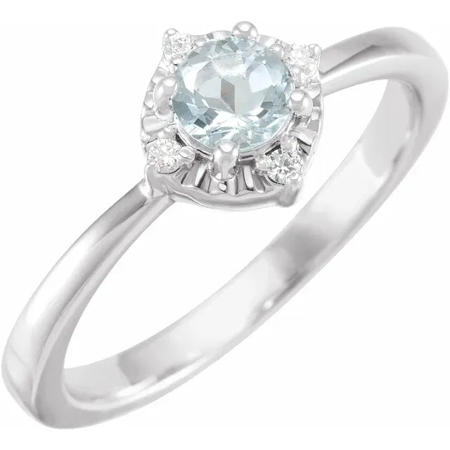 14K White Gold Natural Aquamarine & .04 CTW Natural Diamond Halo-Style Ring