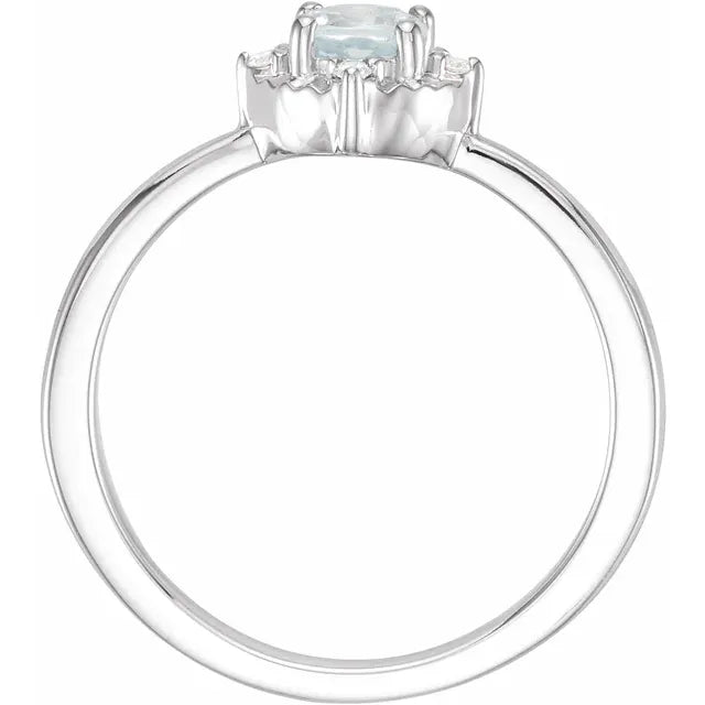 14K White Gold Natural Aquamarine & .04 CTW Natural Diamond Halo-Style Ring