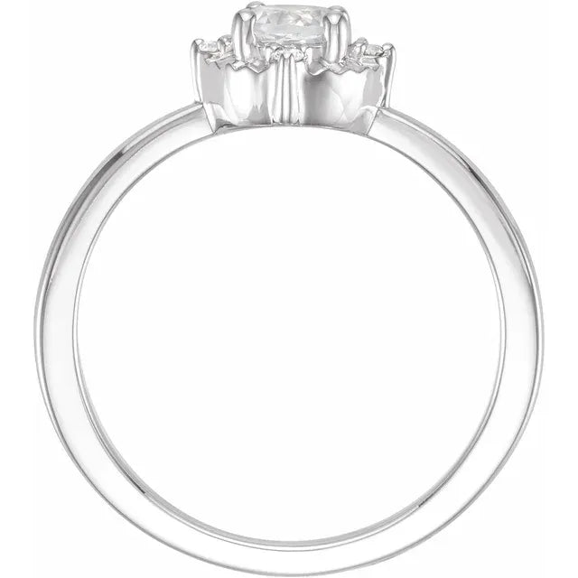 Sterling Silver Lab-Grown White Sapphire & .04 CTW Natural Diamond Halo-Style Ring
