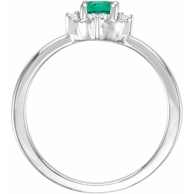 14K White Gold Lab-Grown Emerald & .04 CTW Natural Diamond Halo-Style Ring