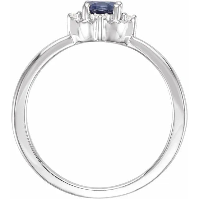 14K White Gold Lab-Grown Blue Sapphire & .04 CTW Natural Diamond Halo-Style Ring
